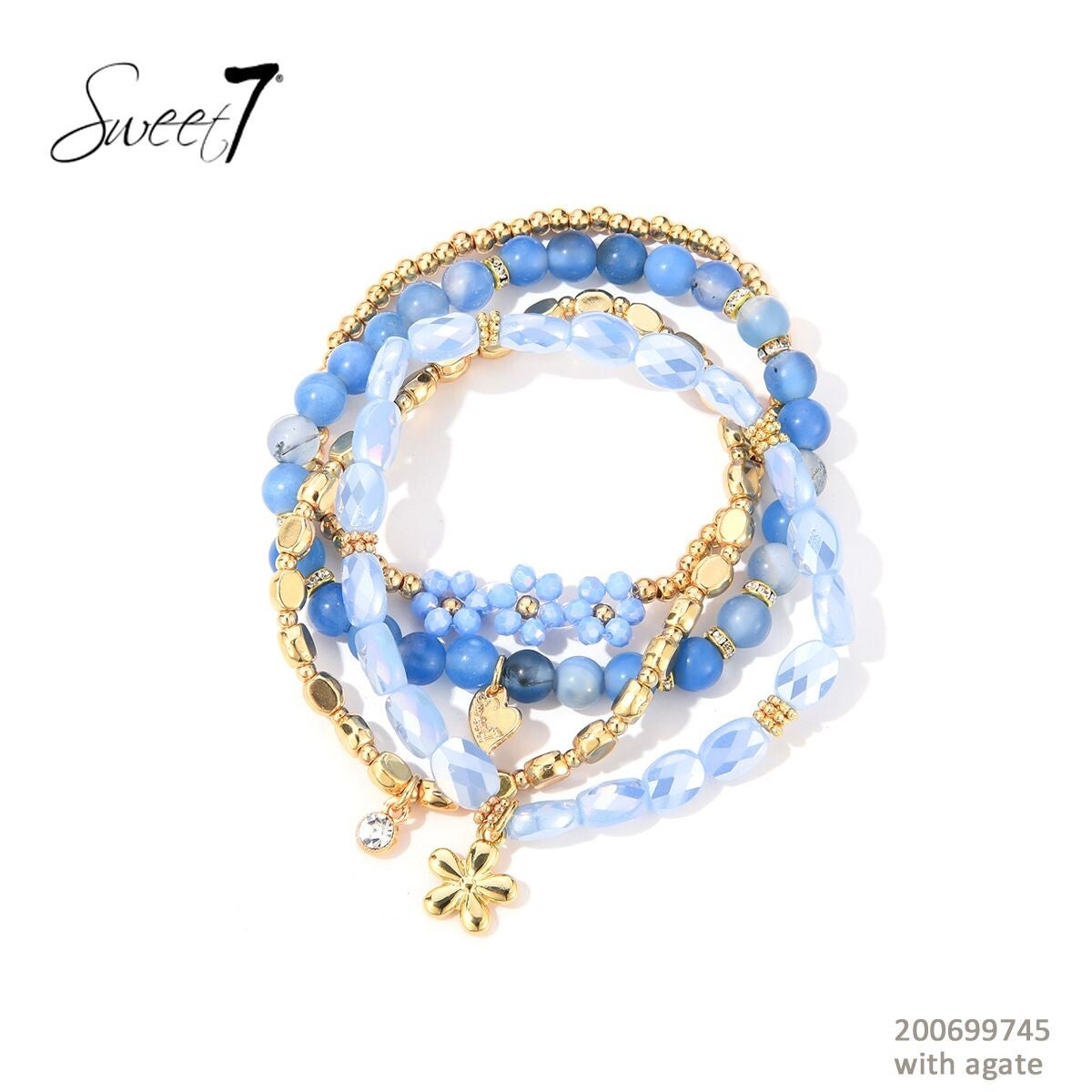 Sweet7 setje agaat armbanden afgewerkt met kralen 18 cm 200699745