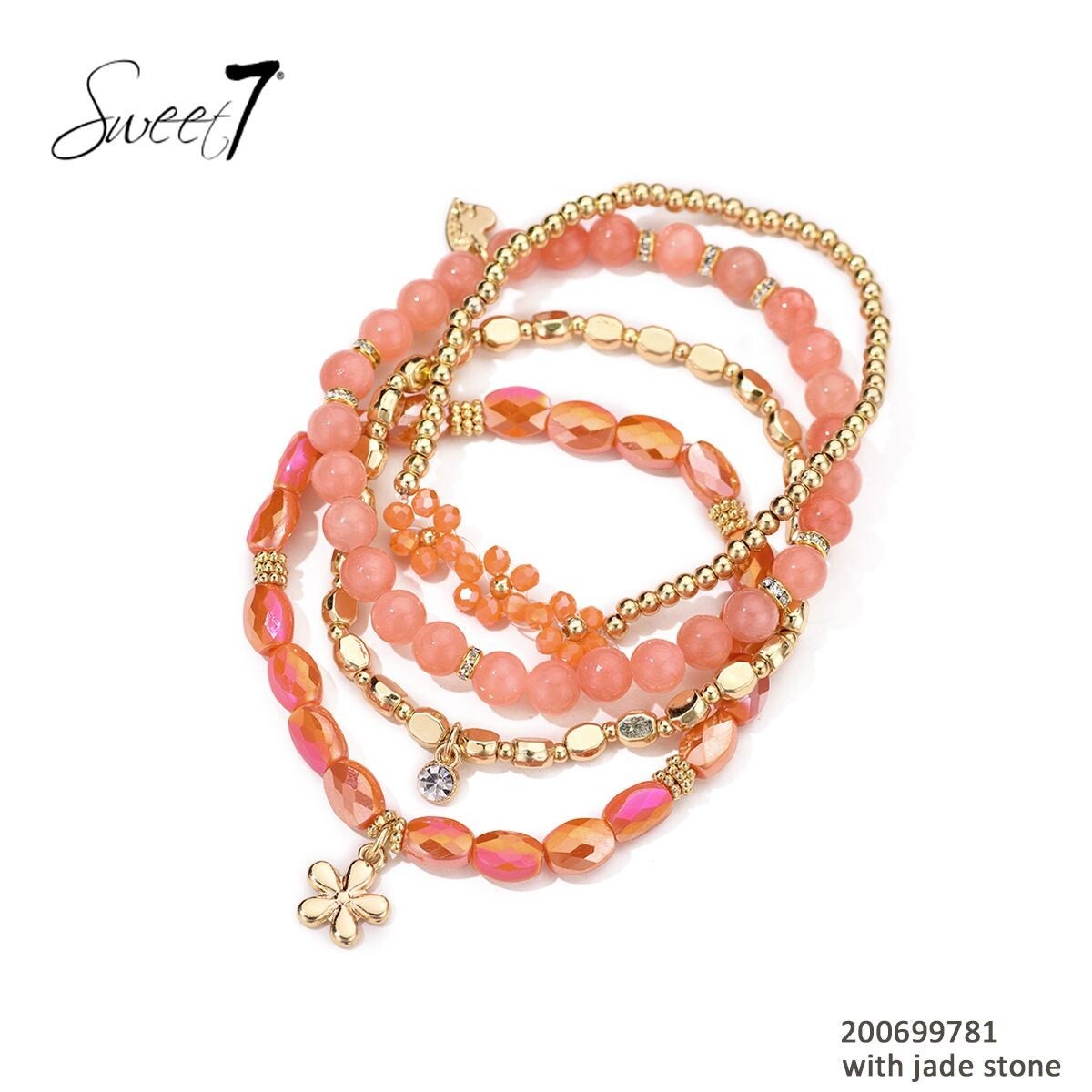Sweet7 armbanden set Jade koraal 18 cm elastisch 200699781
