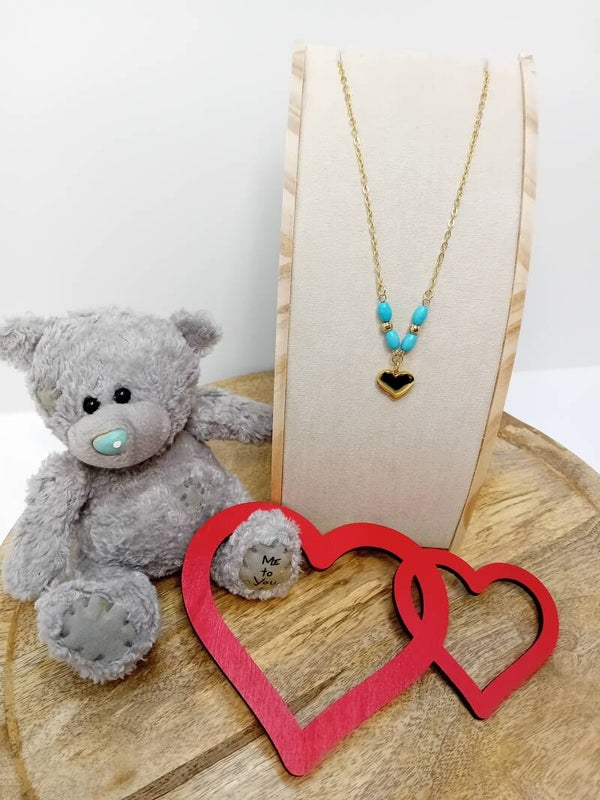 Roestvrij stalen ketting met hartje met turquoise