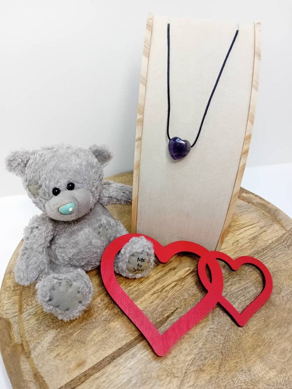 Amethist hart in lederen ketting