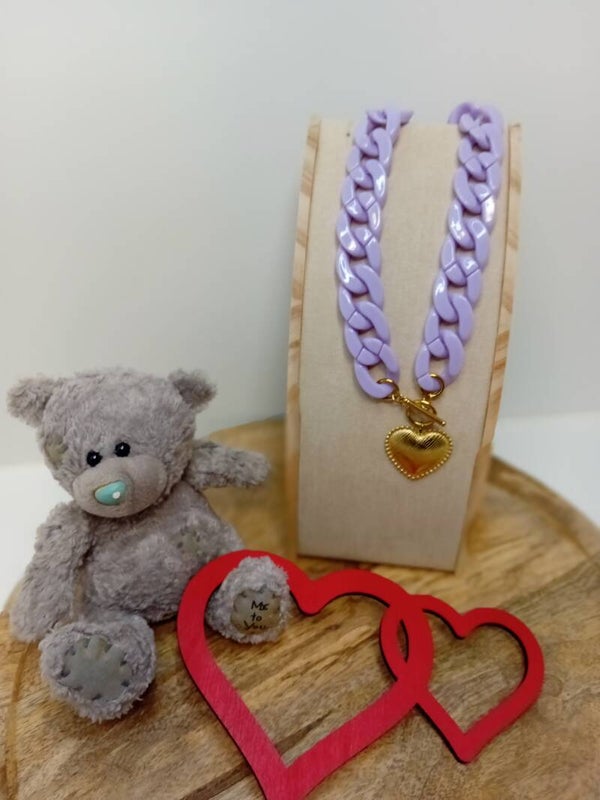 Schakelketting paars met RVS hartje paars