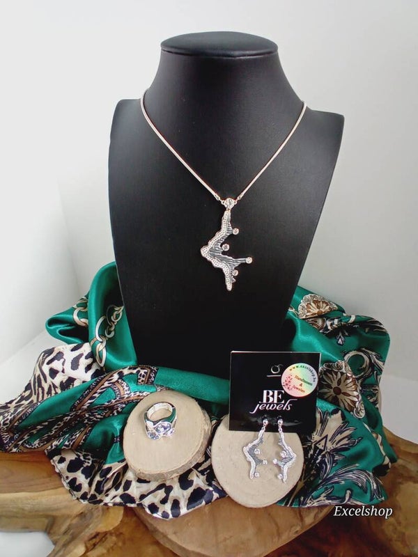 Setje ketting +oorbellen+ring elastisch