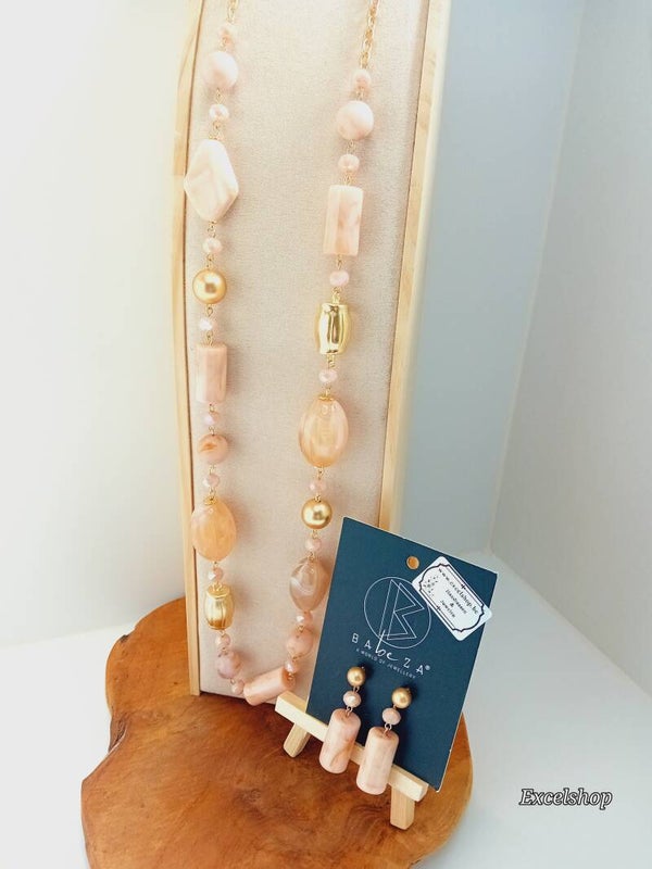 Setje ketting+oorbellen koraal