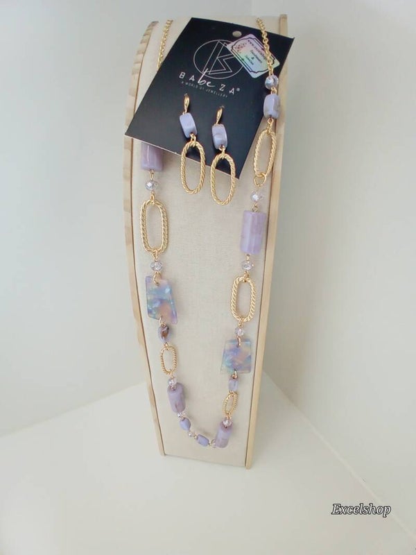 Setje ketting+oorbellen paars