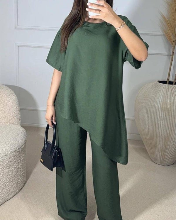 Setje blouse+broek kakigroen of zwart