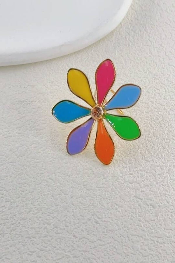 Ella ring gekleurde bloem  RVS