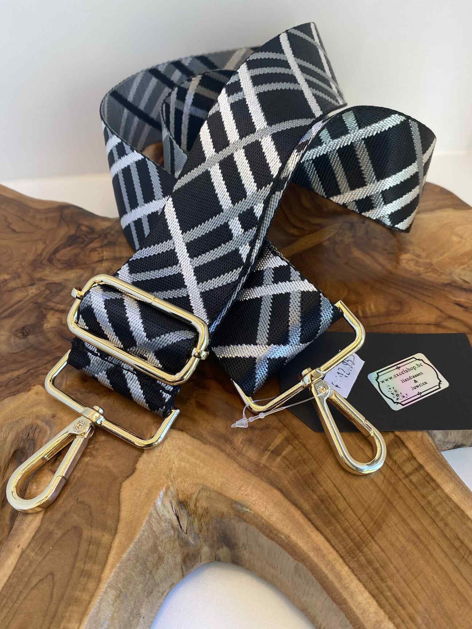 Draagriem zwart voor handtas verguld