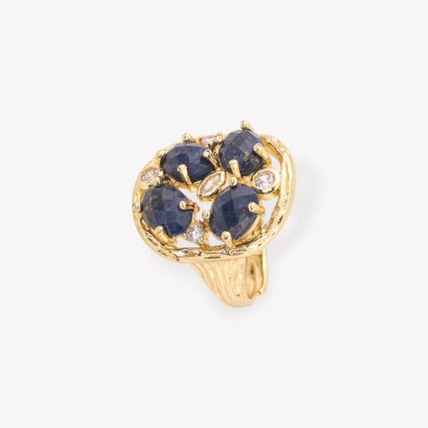 Bronzen ring met halfedelstenen en zirkonen, set van 20x23 mm, verstelbare maat, sodaliet