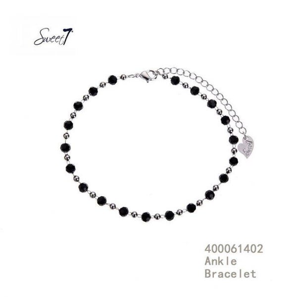 Sweet7 enkelketting met zwarte steentjes