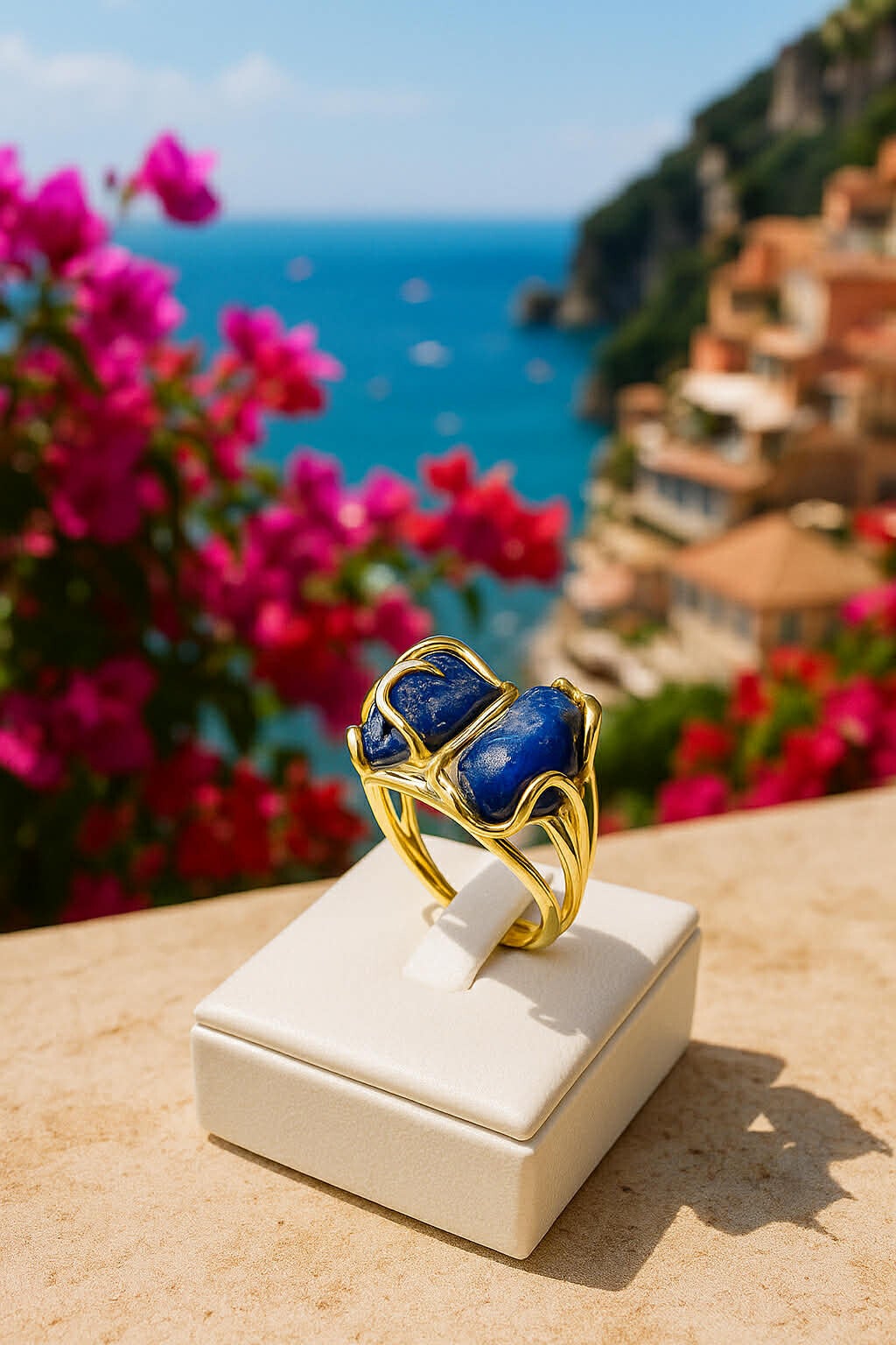 Bronzen 'Lapis Lazuli' ring verstelbaar  16x22mm