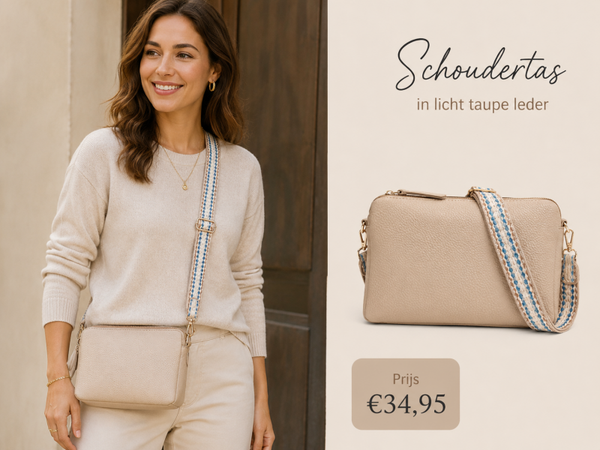 Lederen schoudertas in taupe