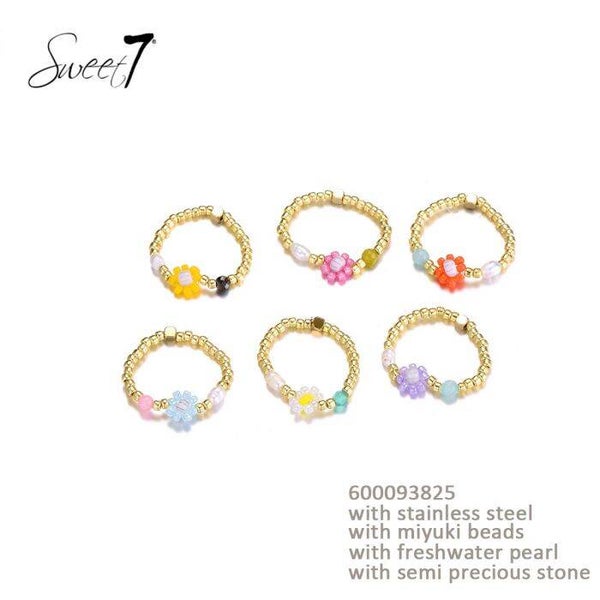 Sweet7 ringetjes met bloemmotief6 stuks