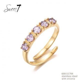 Sweet7 Goudkleurige ring met  zirconia steentjes