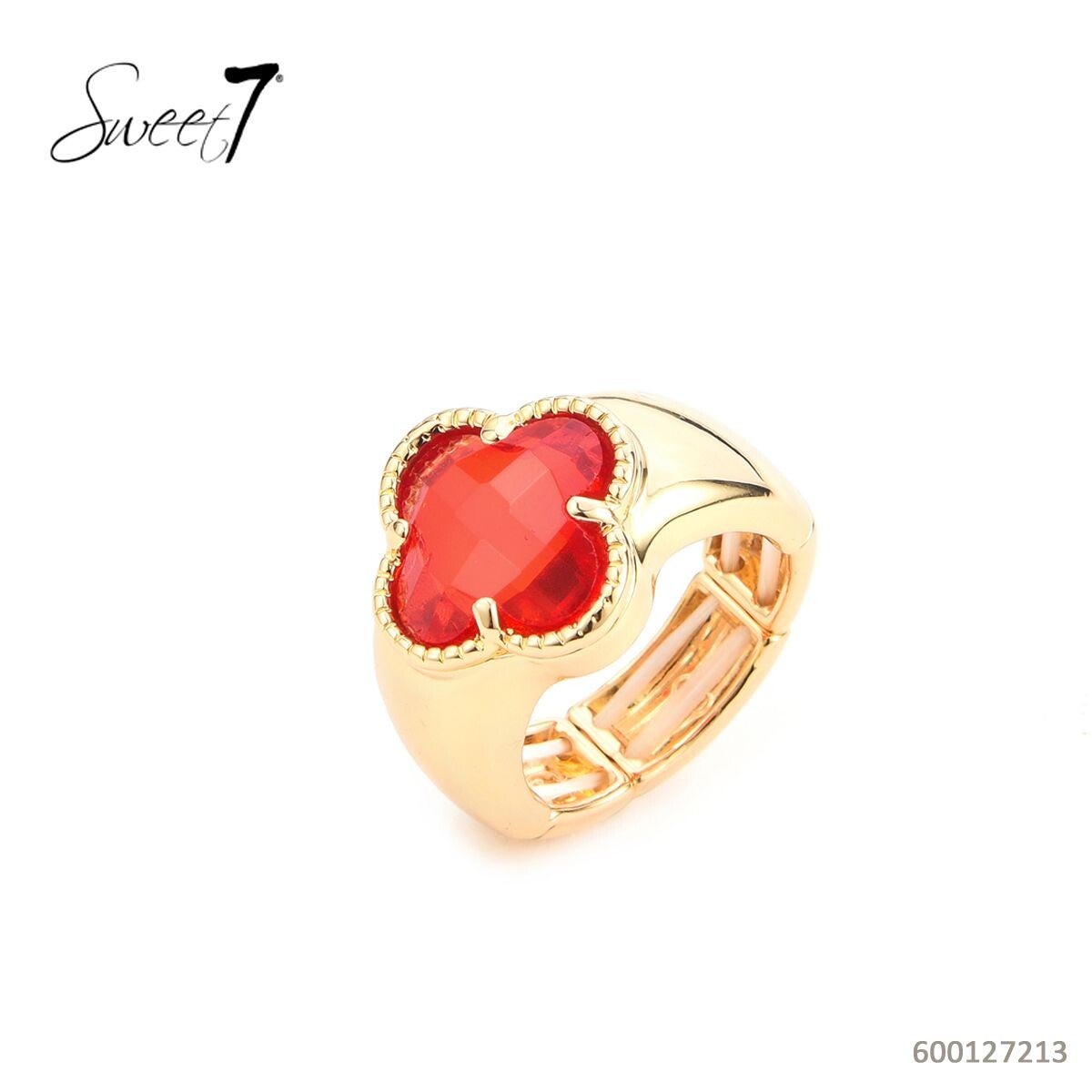 Sweet7 ring elastich met rode steen