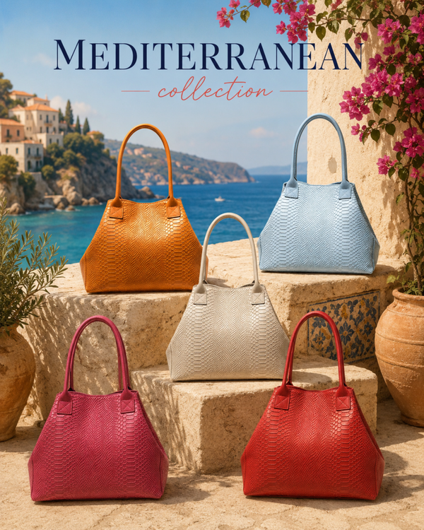 Mooie lederen handtas met pythonprint