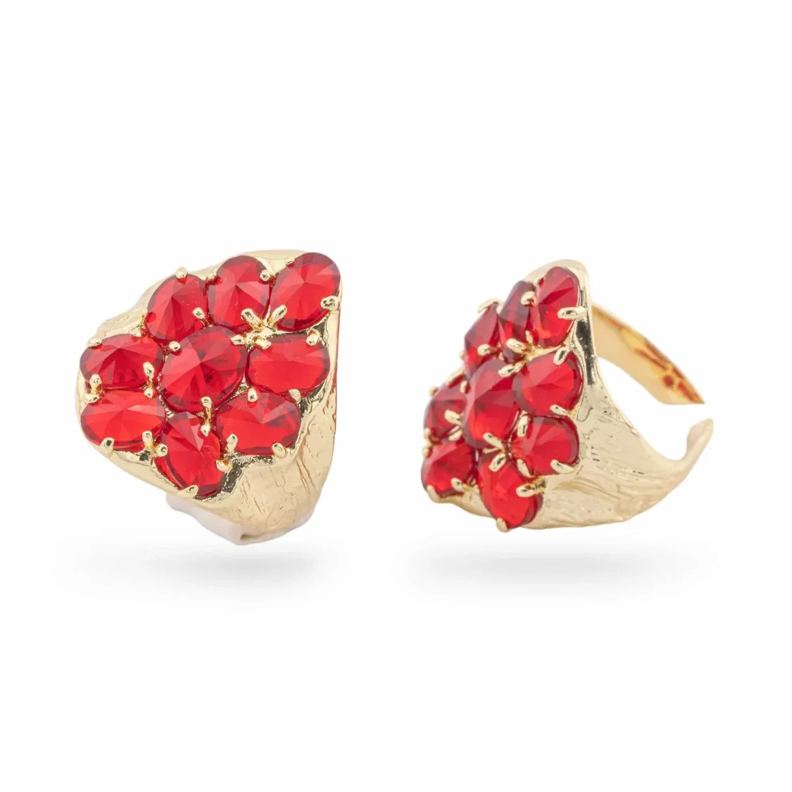 AURORA Collectie Bronzen Ring Met 4 CZ Kristallen 23x25mm Verstelbare Maat Rood Goud