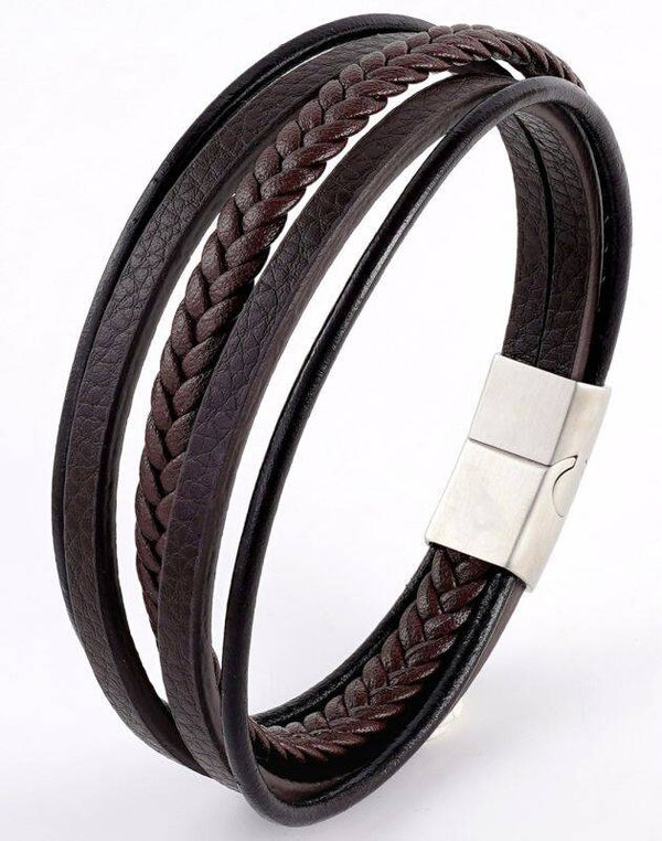 H-D10.2 B824-036-1 Steel with Leather and Stones Bracelet 21cm