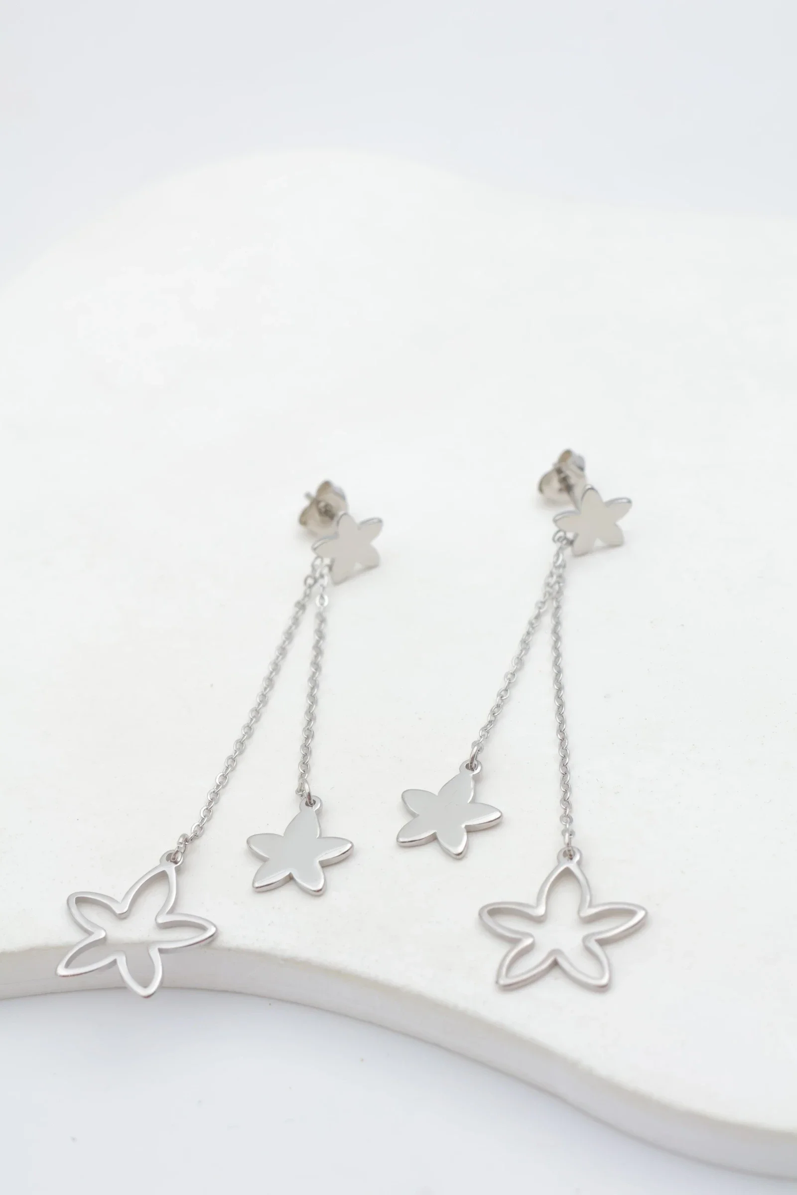 Lange RVS oorbellen ster