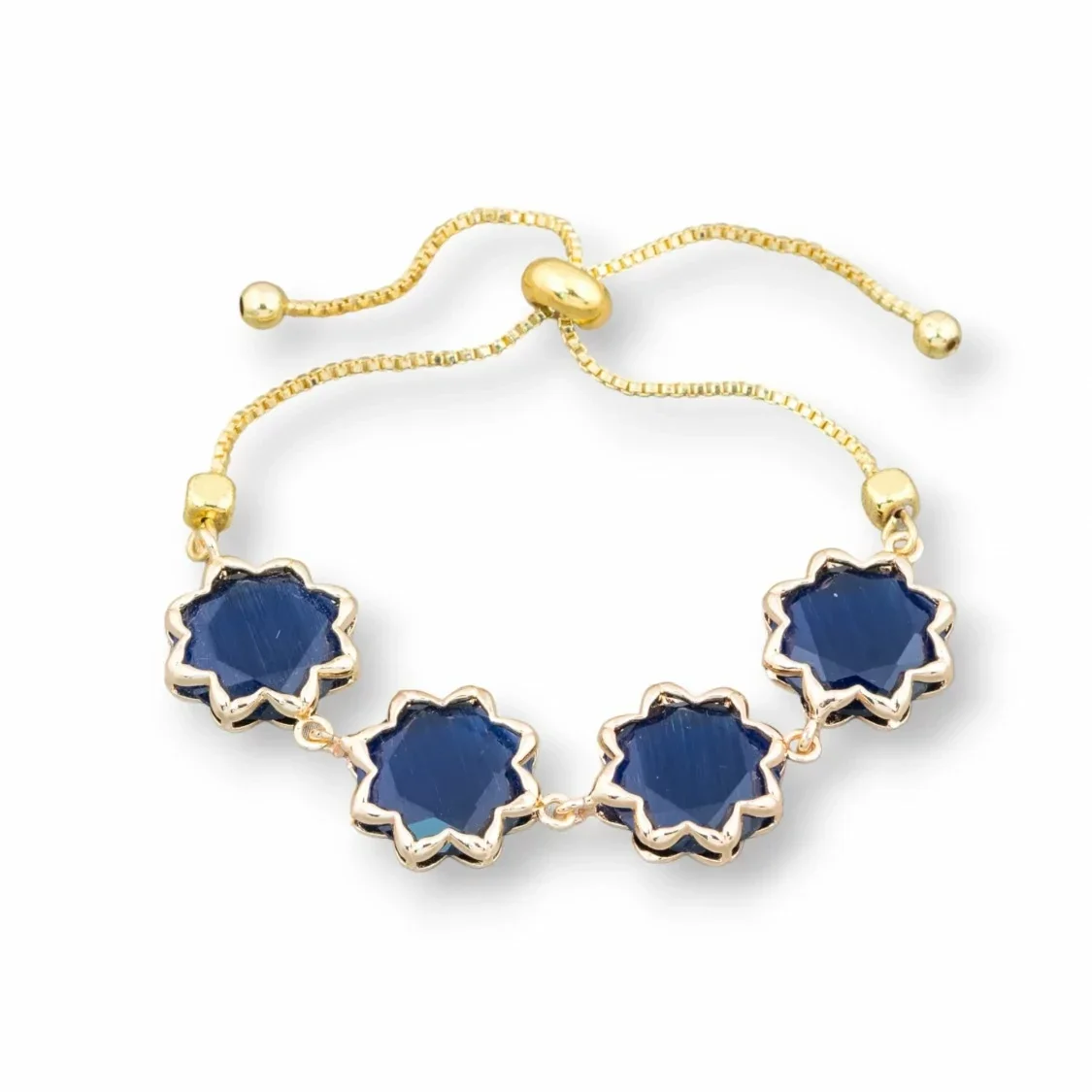 Bronzen armband met kattenoog 16 mm set verstelbare maat omhoog-omlaag donkerblauw Referentie : 76816MNAZX