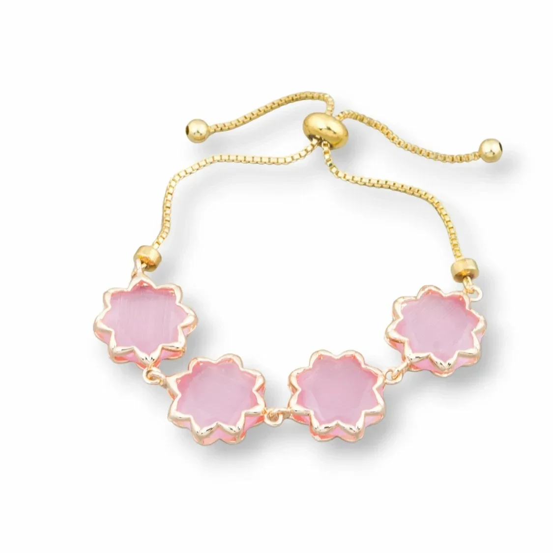 Bronzen armband met kattenoog 16 mm set verstelbare maat omhoog-omlaag roze Referentie : 76816MNAZ5