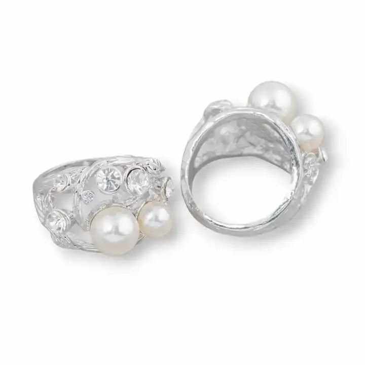 Bronzen ring met zirkonia en Mallorcaanse parels 16x21 mm