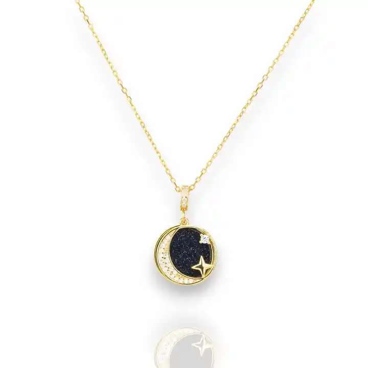 Zilveren ketting moon met onyx steen