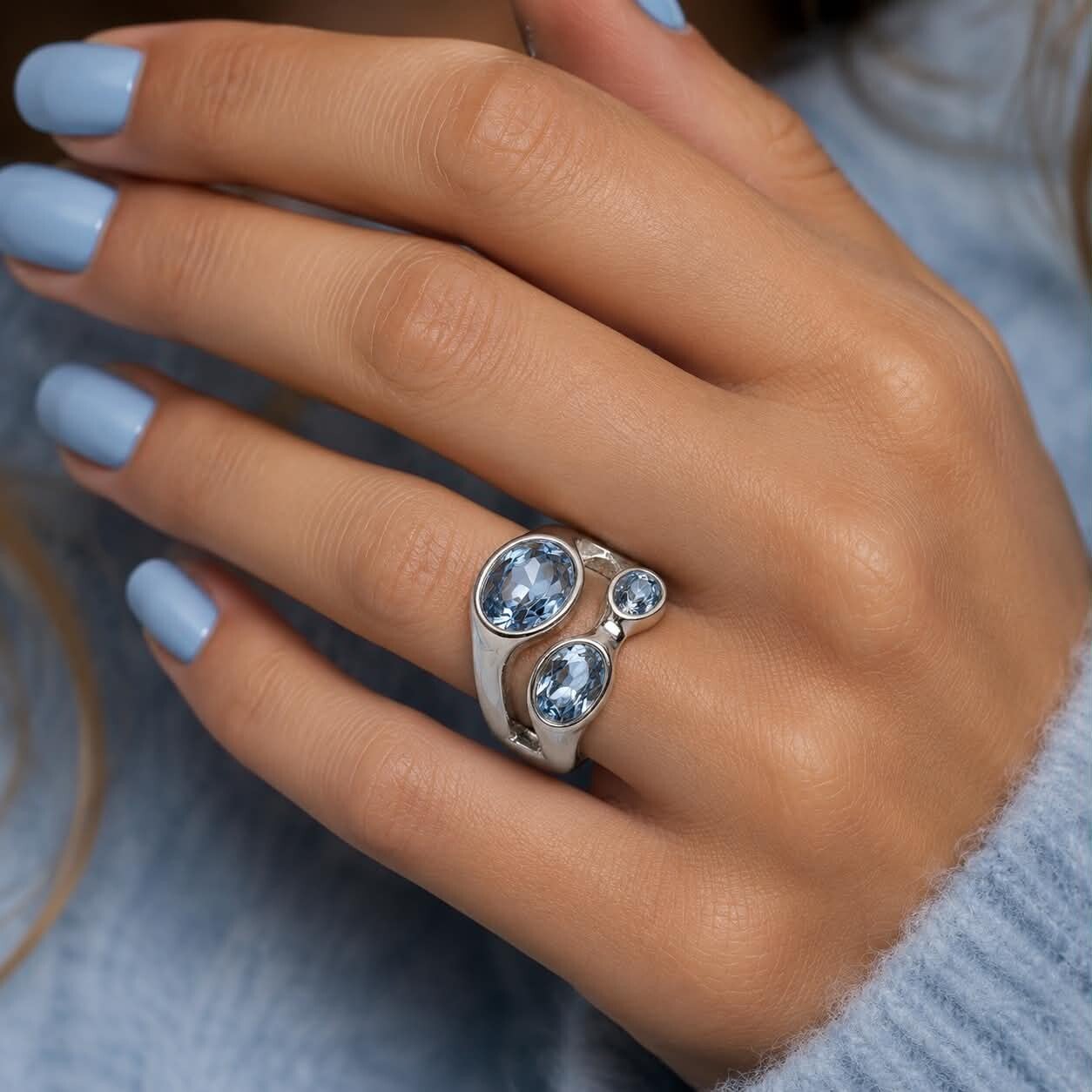 BeJewels Ring R360 elastische ring zilverkleur Blauw