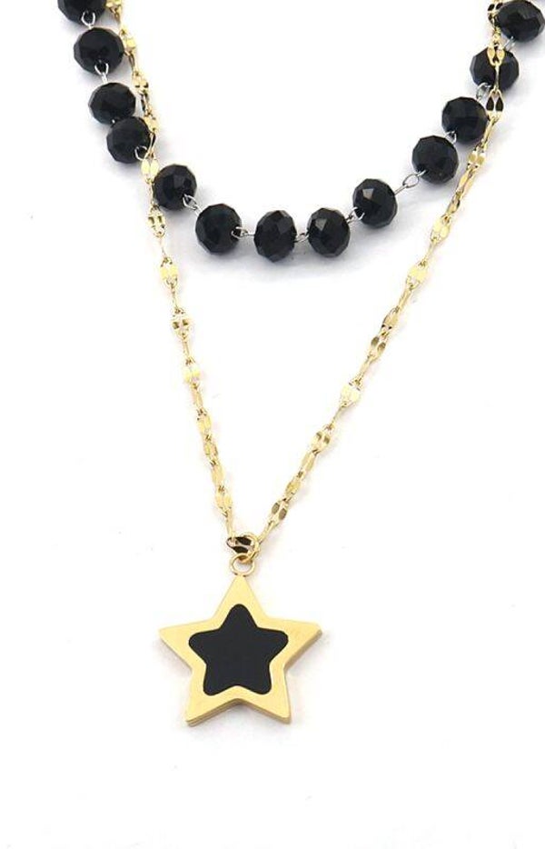 RVS ster laagjes ketting zwart