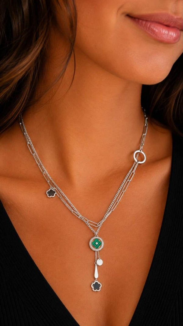 Laagjes ketting met bedeltjes in RVS 40 cm