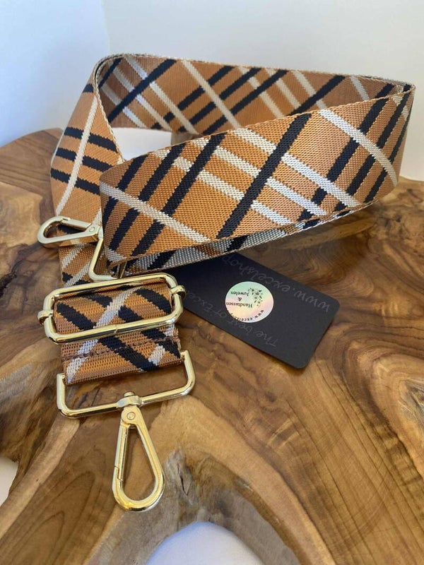 Draagriem camel bruin voor handtas verguld