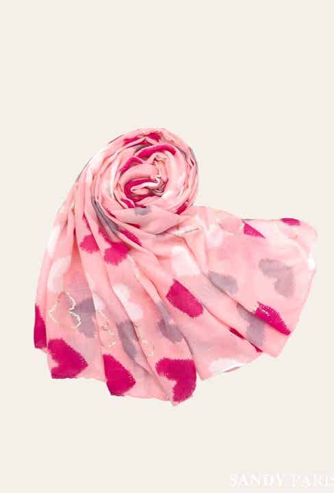 Sjaaltje roze-rood hartjes