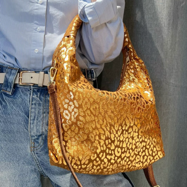 Camel gouden  lederen handtas met schouderband