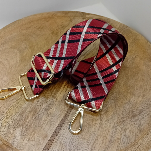 Draagriem kersrood voor handtas verguld