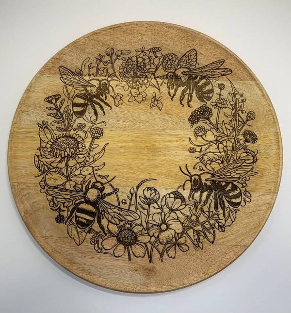 Decoratief rond  bord met bloemen en bijen Excelshop by Barbera