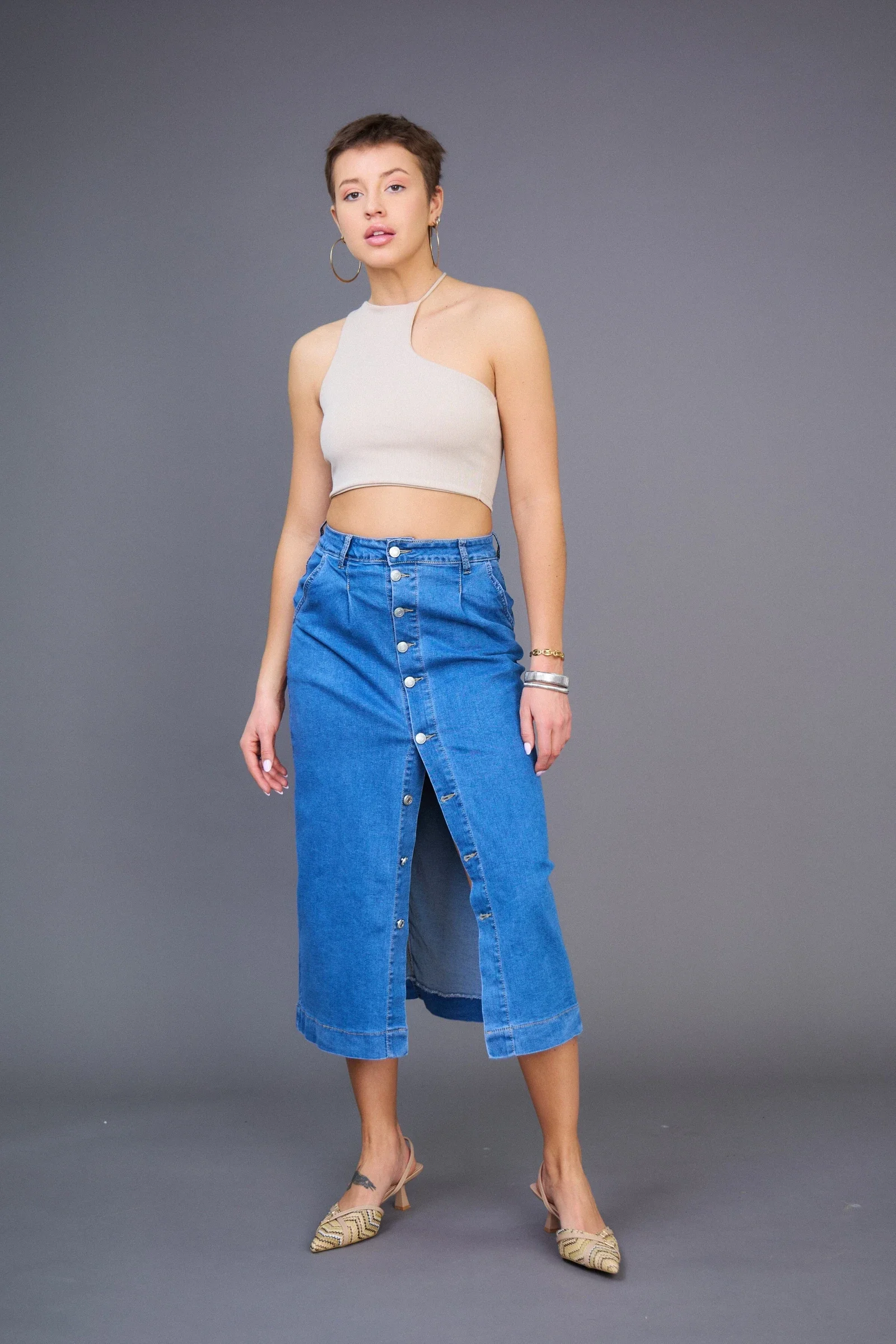 A&L Jeansrok met buttons