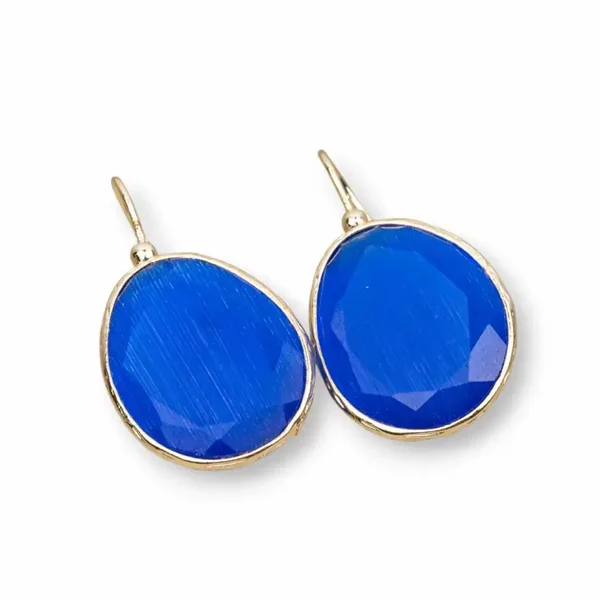 Azuur blauwe oorbellen met mangoranden  18x36 mm in brons