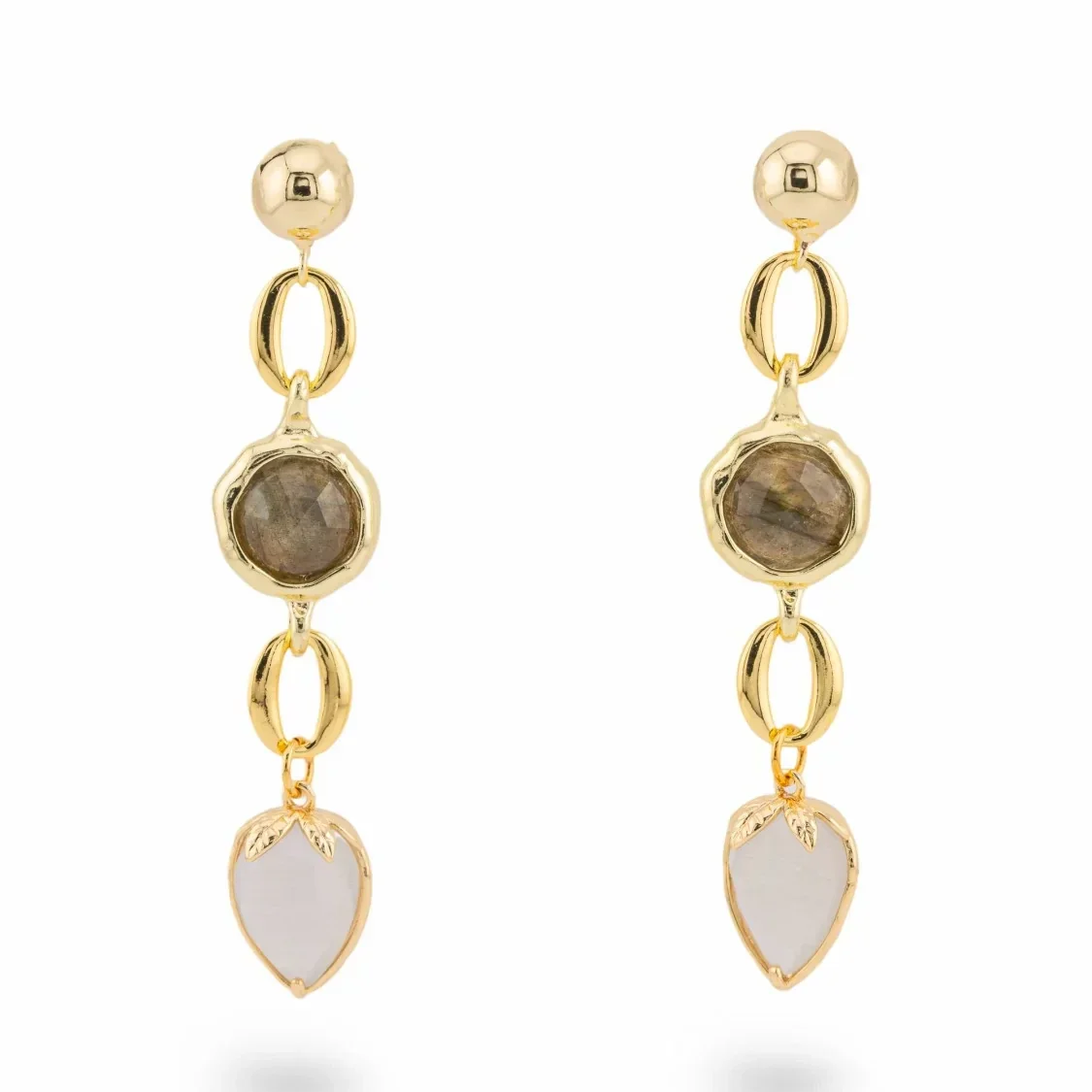 Bronzen laboradoriet oorbellen 13x66mm