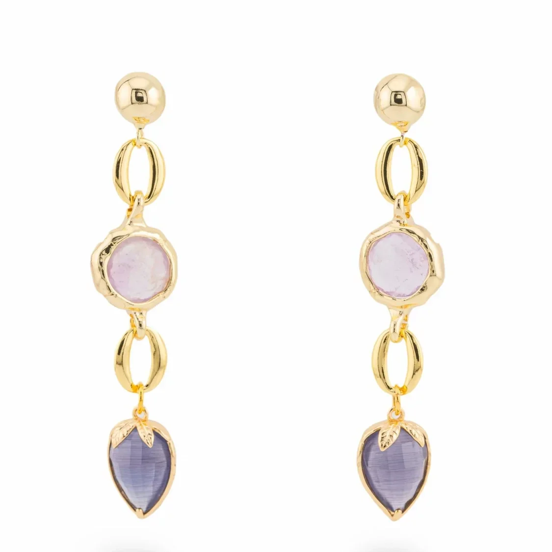 Bronzen oorknoopjes paars zirkonen 13x66mm