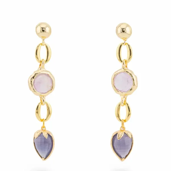 Bronzen oorknoopjes paars zirkonen 13x66mm