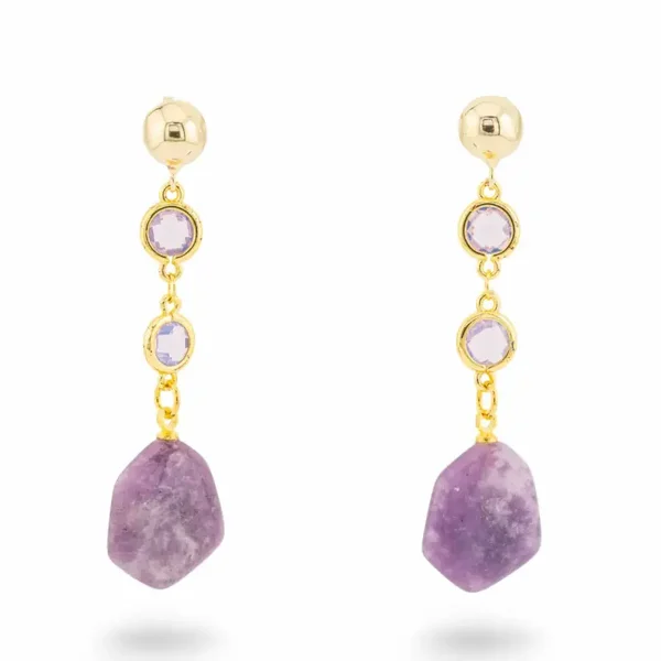 Bronzen lange oorbellen Amethist