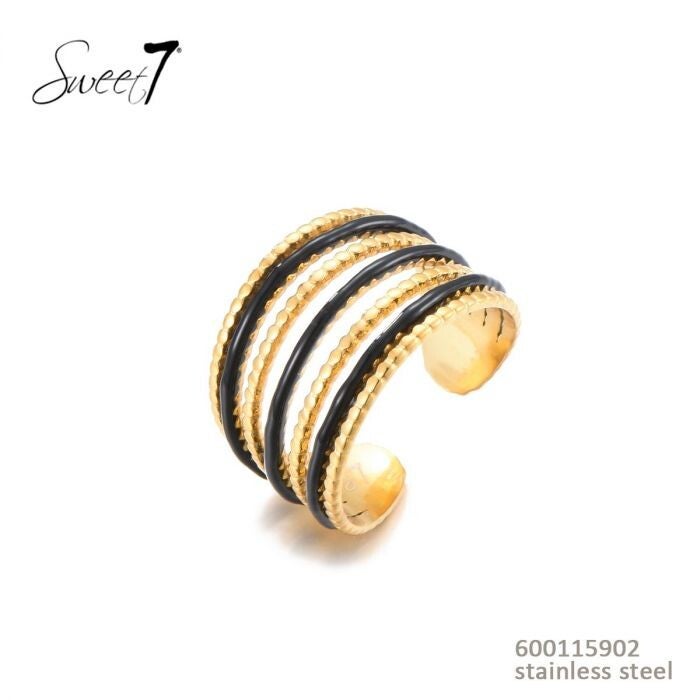 Sweet7 Banden ring gekleurd, zwart, roos of groen