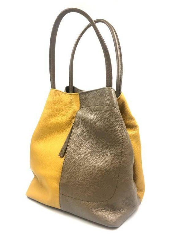 Lommy-W Manon 2 kleurige lederen handtas Oker/taupe