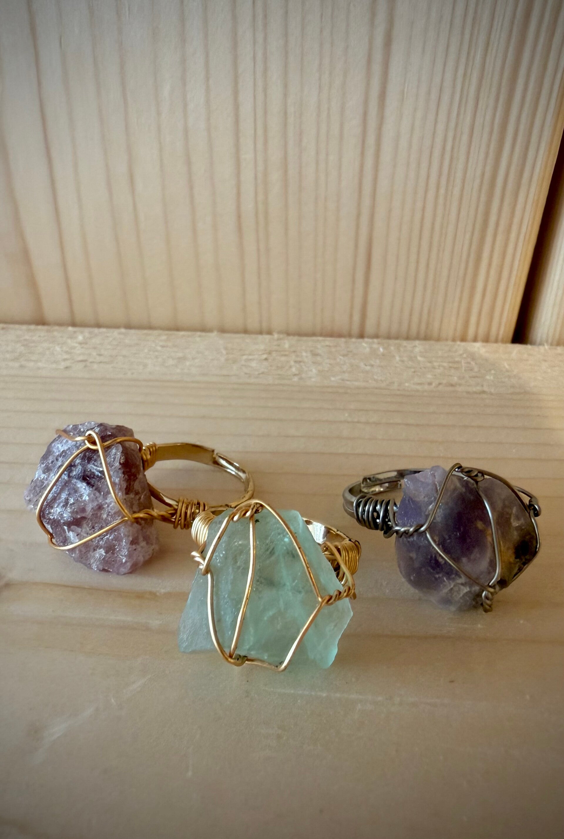 Raw Crystal Wire-Wrapped Rings