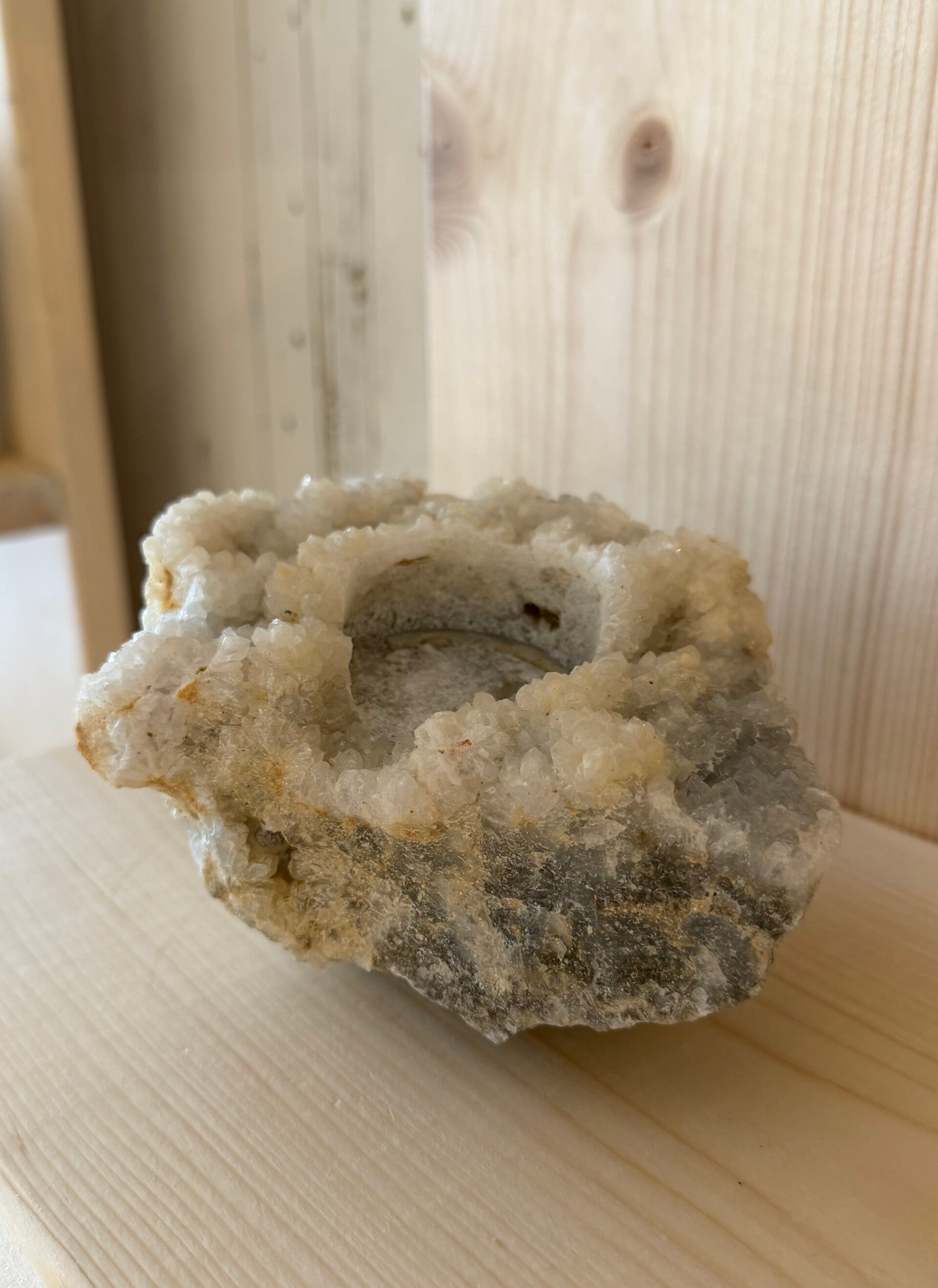 raw zeolite crystal tealight holder