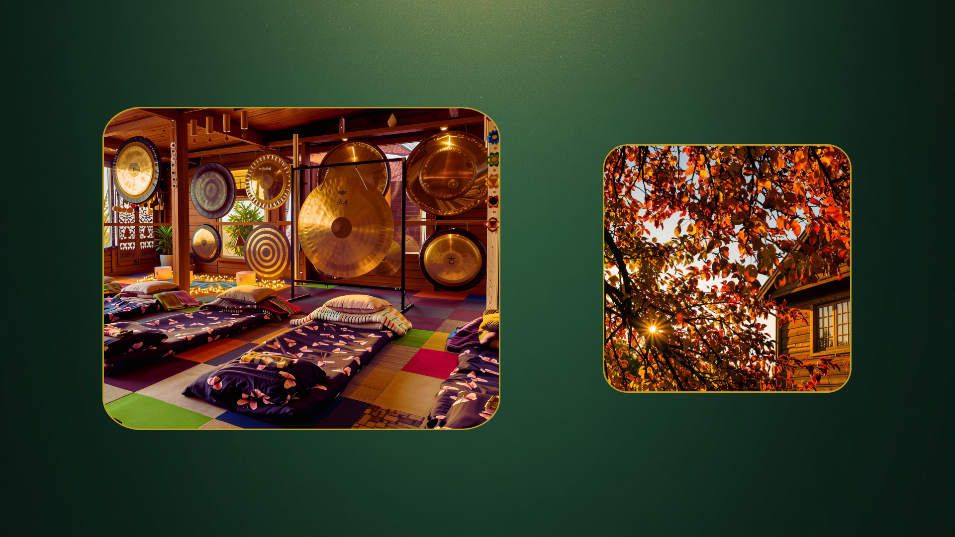 Rustgevende yogastudio in Lith met gongs en kristallen klankschalen, voorbereid voor een intuïtief klankbad en diepe ontspanning.