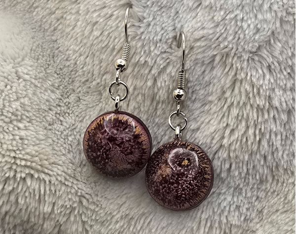 Boucles d’oreilles rondes bordeaux & cuivre – Attache argentée ou dorée