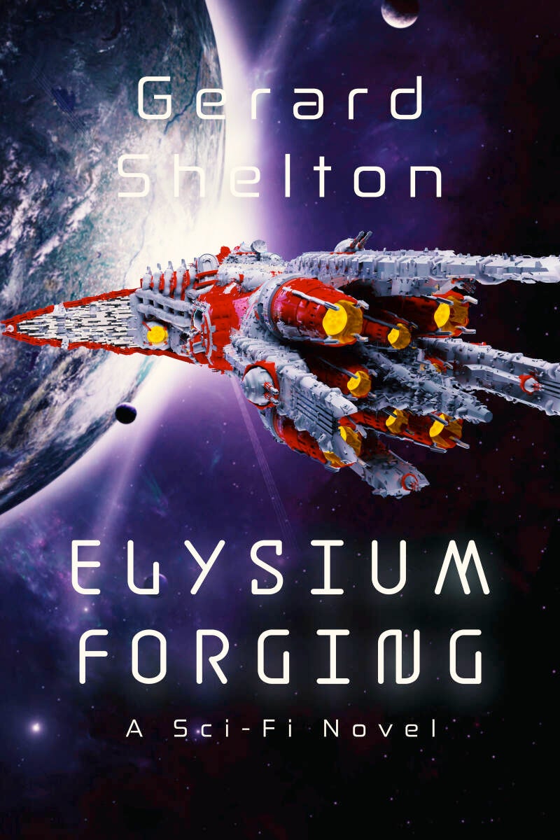 science fiction premade book cover with a spaceship and planet