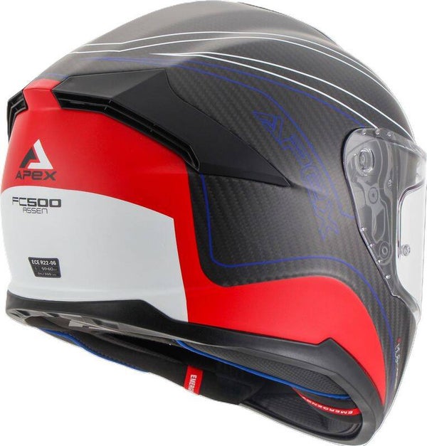 APEX Helmet FC500 Carbon Assen white/red/blue matt