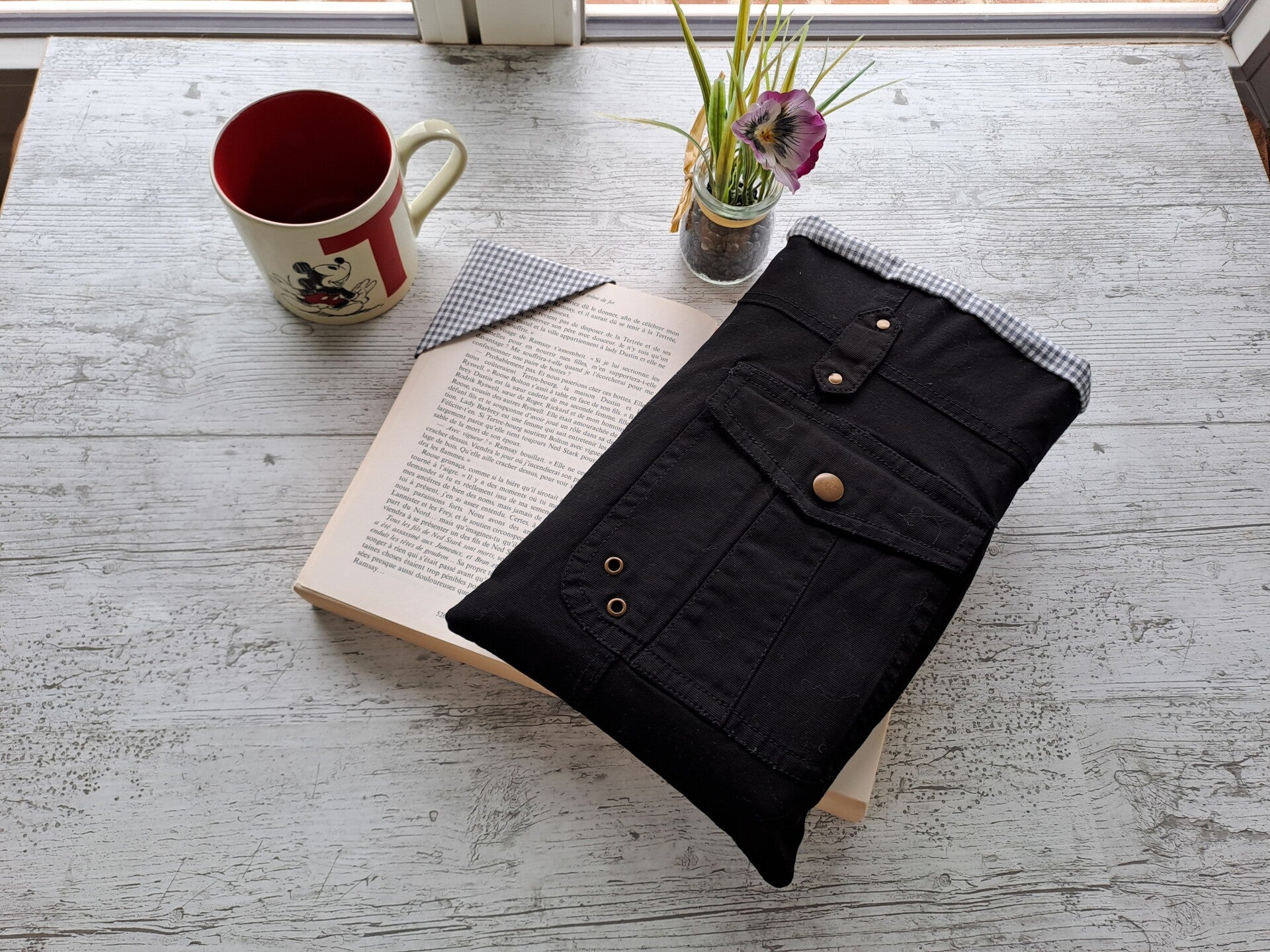 Pochette protège-livre en manteau recyclé avec marque-page assorti – Format broché et poche épais