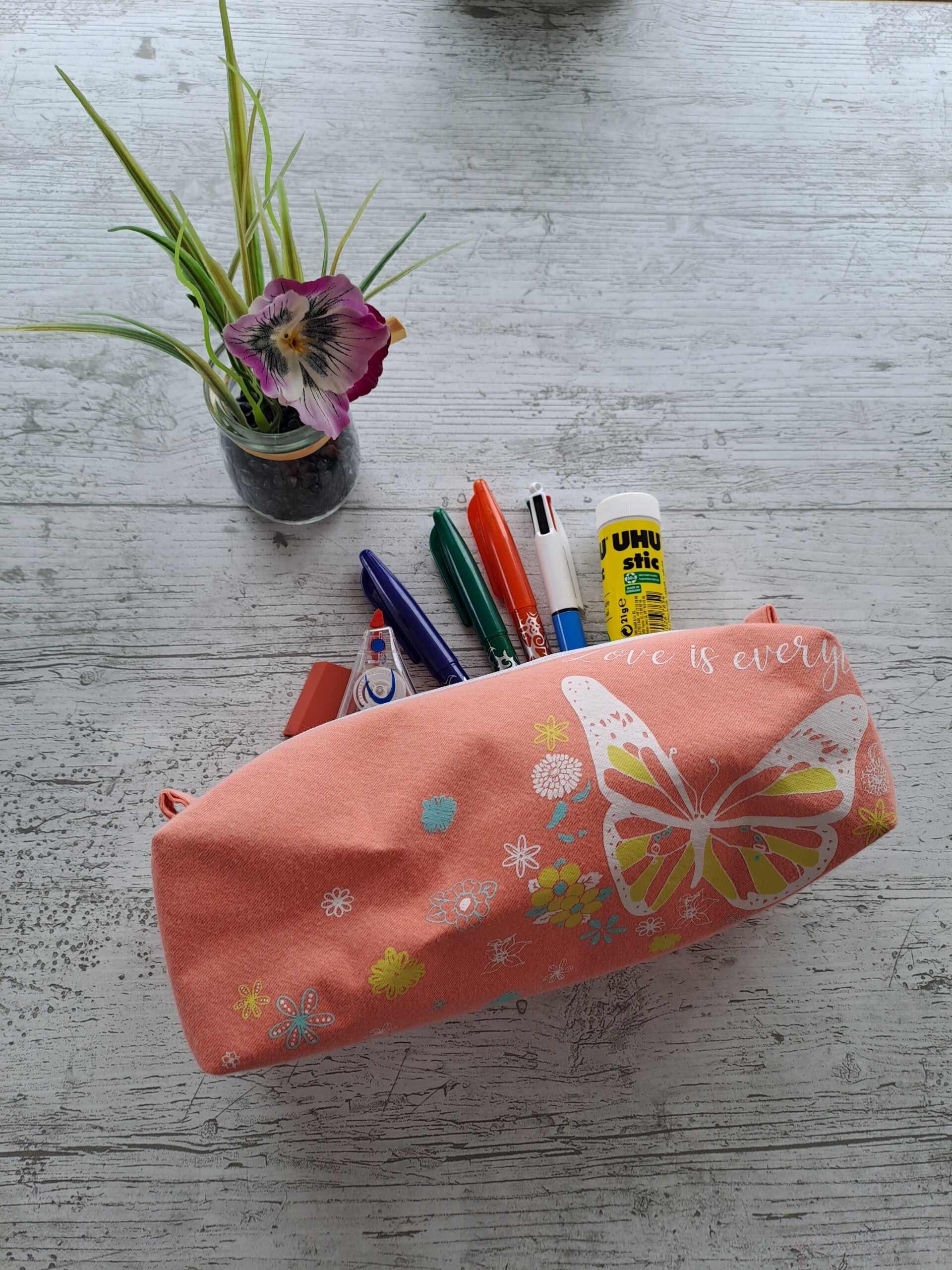 La Malice – Trousse artisanale enfant en tissu recyclé - Papillon